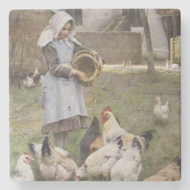 Matande av kycklingar (av Walter Frederick Osborne Stenunderlägg (Framsidan)