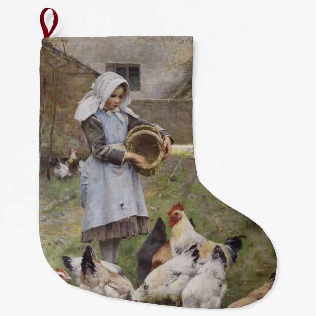 Matande av kycklingar (av Walter Frederick Osborne Stor Julstrumpa (Framsidan)
