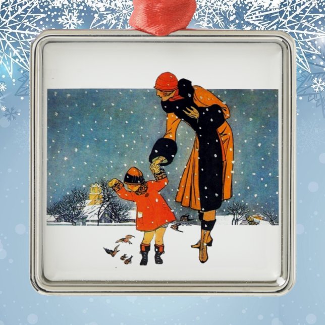 Matande fåglar i Snö Julgransprydnad Keramik (Skapare uppladdad)