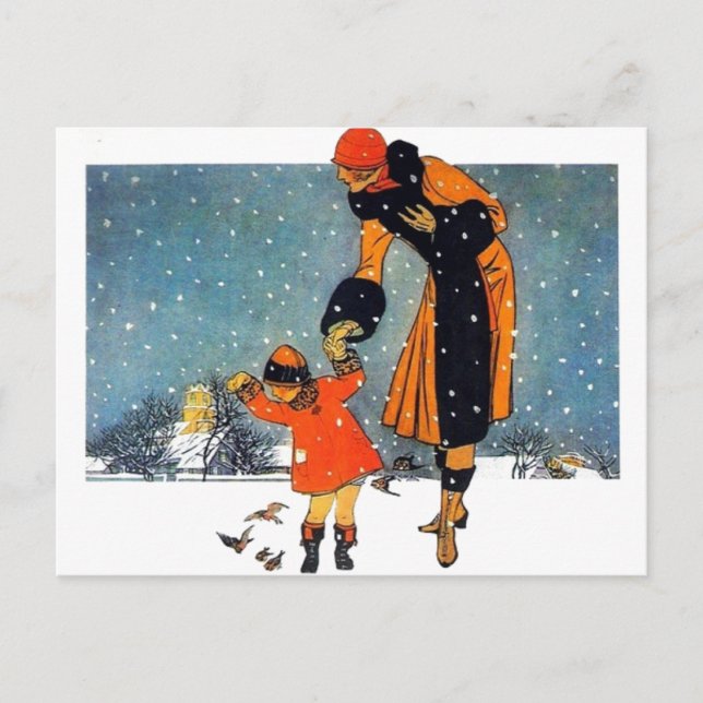 Matande fåglar i Snö Vykort (Framsida)