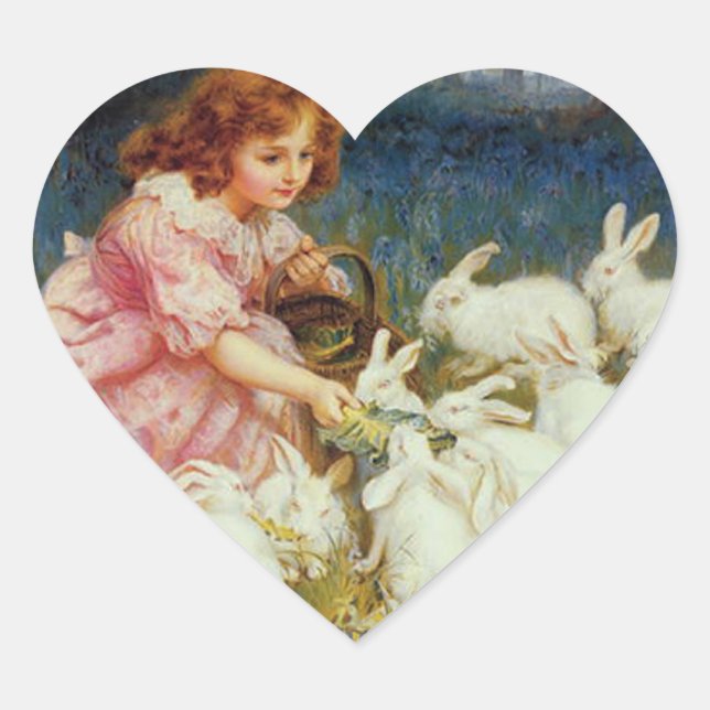 Matande kaniner hjärtformat klistermärke (Framsida)