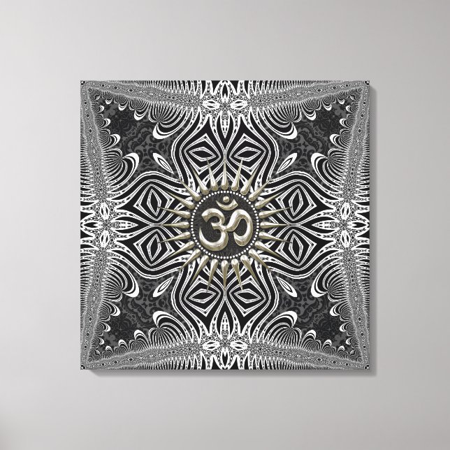 Matanya Silver Aum Star B+W-stammen Wrapped Canvas (Framsida)