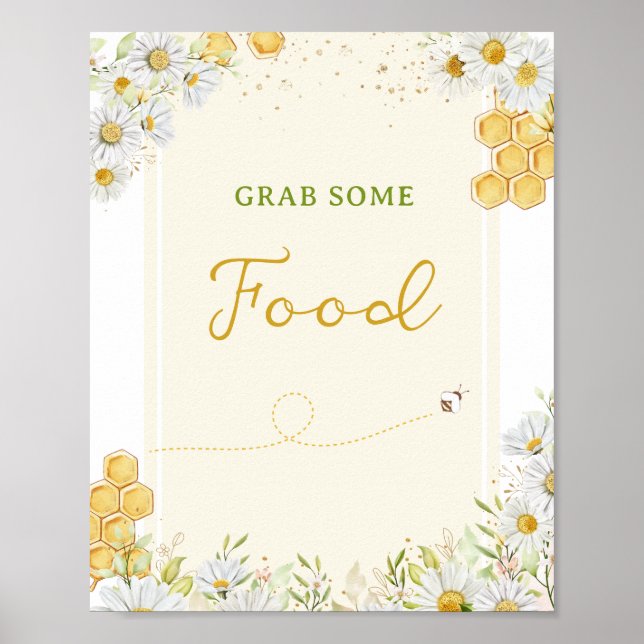 Matbord Humla Fest Baby Bröllop Bisköld Börjar Poster (Framsidan)