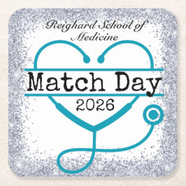 Match Day Turquoise Blue 2026 Glitter Stetoskop Underlägg Papper Kvadrat
