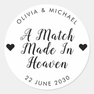 Match gjord i Haven Matchbox Heart Wedor Favor Runt Klistermärke