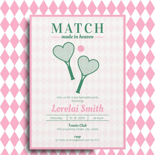 Match gjord i Heaven Tennis Klubb Bachelorette Inbjudningar (Skapare uppladdad)
