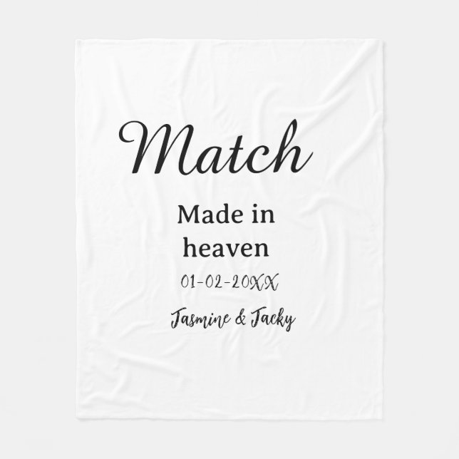 Match made in heaven add name date simple calligra fleecefilt (Framsidan)