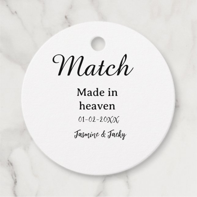 Match made in heaven add name date simple calligra gåvor etiketter (Framsida)