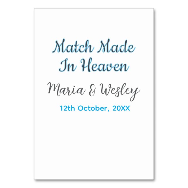 Match made in heaven blå svart par namn datum bordsnummer (Framsidan)
