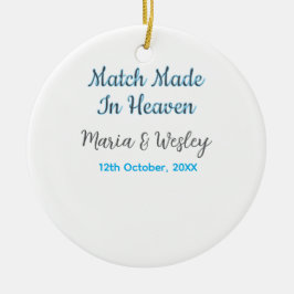 Match made in heaven blå svart par namn datum julgransprydnad keramik