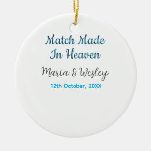 Match made in heaven blå svart par namn datum julgransprydnad keramik