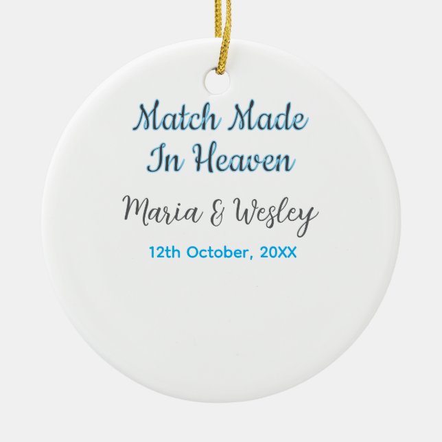 Match made in heaven blå svart par namn datum julgransprydnad keramik (Framsidan)