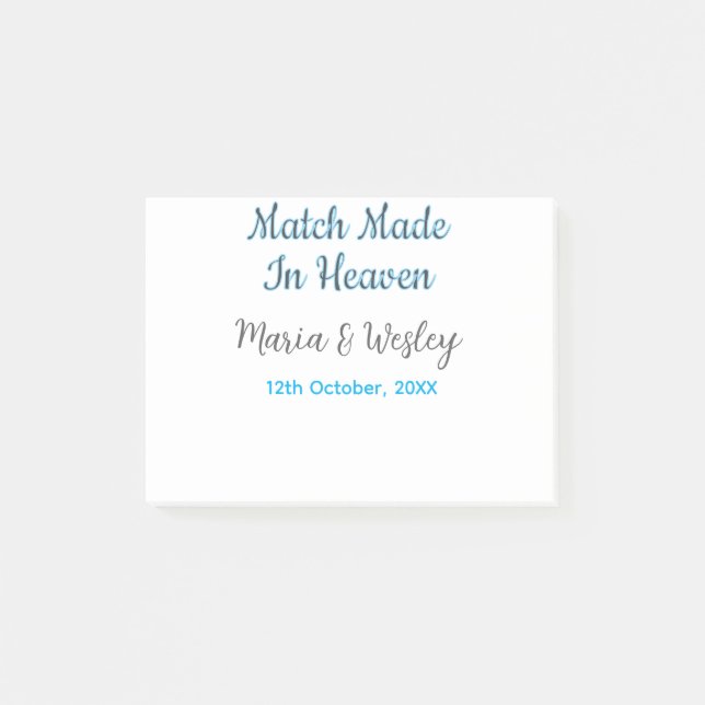 Match made in heaven blå svart par namn datum post-it block (Framsida)