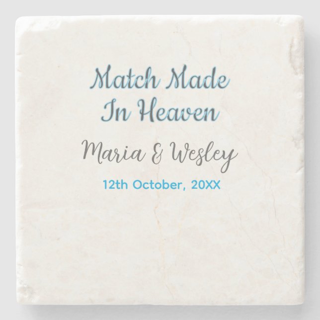 Match made in heaven blå svart par namn datum stenunderlägg (Framsidan)