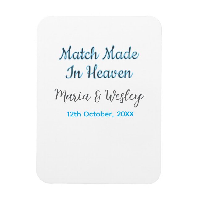 Match made in heaven blue black couple name date magnet (Vertikal)