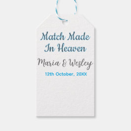 Match made in heaven blue black couple name date presentetikett