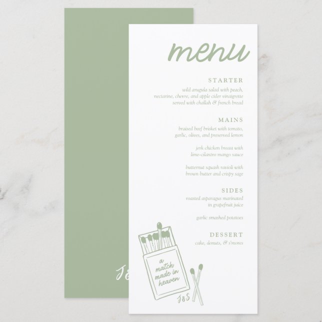 Match Made in Heaven Bröllop Middag Menu Meny (Fram/baksida)