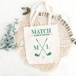 Match Made in Heaven Golf Bachelorette Bride Tygkasse<br><div class="desc">Tittar du för perfektens tillbehör till det tennis-temed bachelorette-partiet? Titta bara på vår "Match Made in Heaven" tennis bachelorette-brid tote-väska! Den här snyggten och den praktiska tote-väskan är perfektens matchning för vilken tennis-loving-brud som helst. Vår väska är både hållbar och snyggt. Den tennis-inspirerade designen har en "Match Made in Heaven"-slogan,...</div>