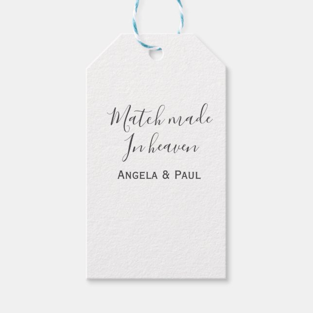 Match made in heaven name couple wedding simple  presentetikett (Framsidan)
