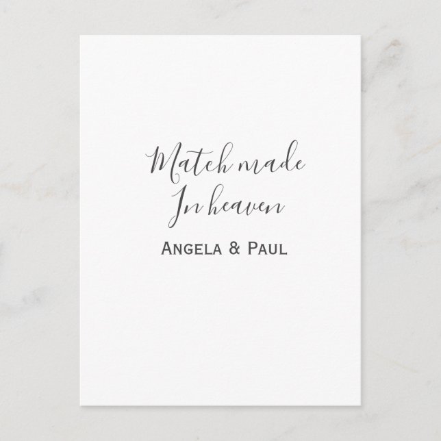 Match made in heaven name couple wedding simple  vykort (Framsida)