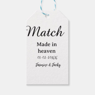 Match made in heaven namn datum enkel kalligrafi presentetikett