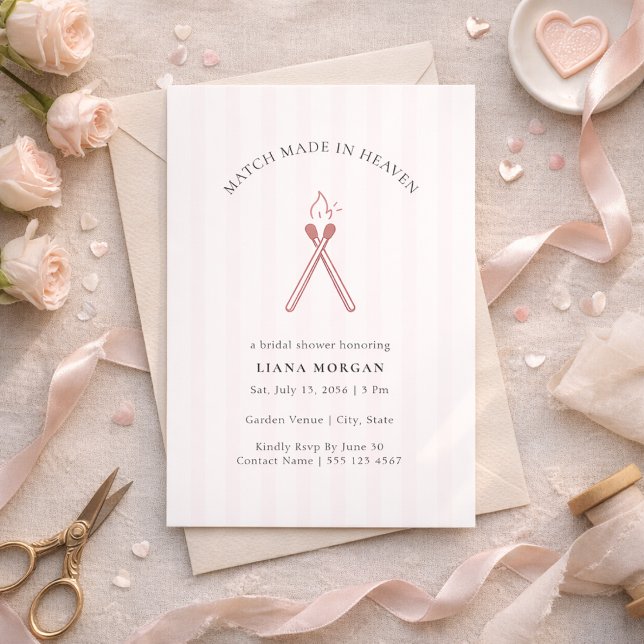 Match Made in Heaven Pink Stripe Bridal Shower Inbjudningar (Skapare uppladdad)
