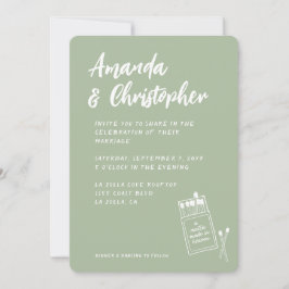Match Made in Heaven Retro Sage Grönt Bröllop Inbjudningar