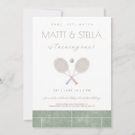 Match tennis Twin First Birthday inbjudan