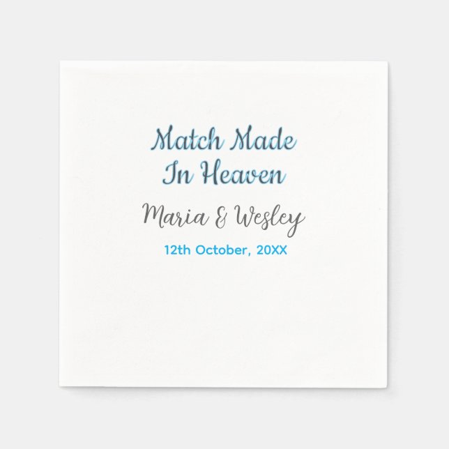 Match tillverkad i himmelblå svart par namn pappersservett (Framsidan)