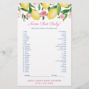 Matcha Baby djur med Mamma Lemons Shower Game Card Flygblad