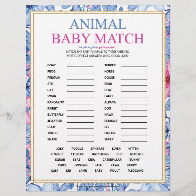 Matcha Baby från djur [Blommigt Watercolor] Brevhuvud (Framsida)