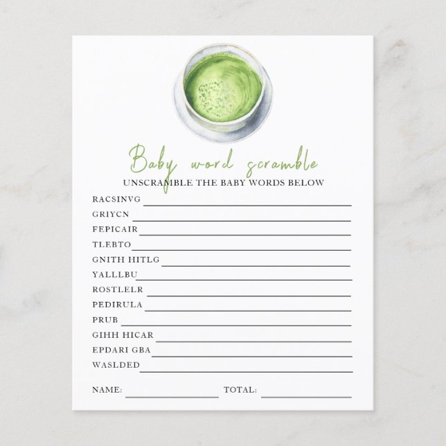 Matcha baby shower - Baby Ordspridning (Framsida)