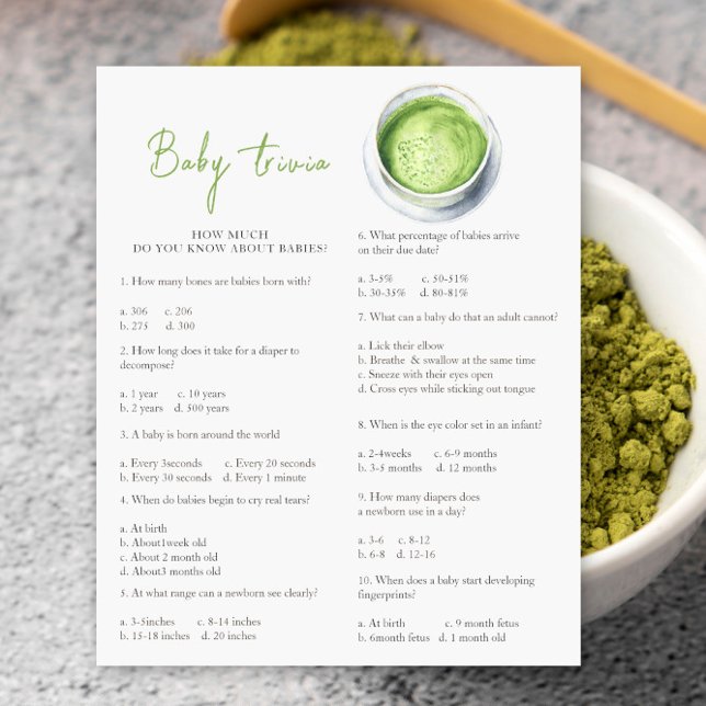 Matcha baby shower - Baby Trivia-spel (Skapare uppladdad)