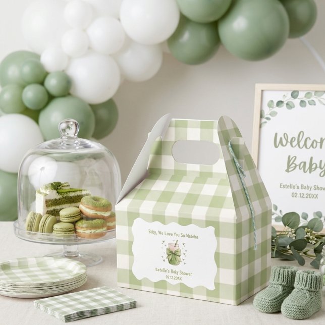 Matcha Baby shower Green Bow Gingham Presentaskar (Skapare uppladdad)