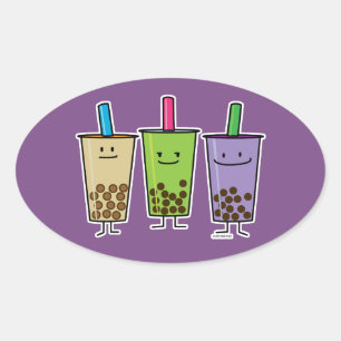 Matcha boba tea grönt drink mjölk Taro tapioca Jap Ovalt Klistermärke