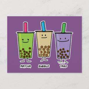 Matcha boba tea grönt drink mjölk Taro tapioca Jap Vykort