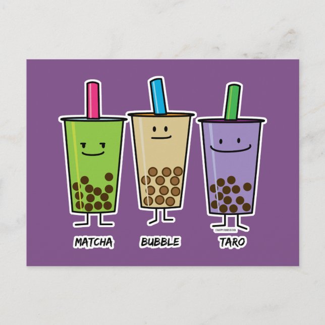 Matcha boba tea grönt drink mjölk Taro tapioca Jap Vykort (Framsida)