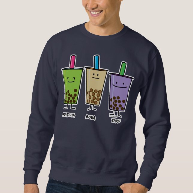 Matcha boba tea grönt drink mjölk Taro tapioca Lång Ärmad Tröja (Framsida)