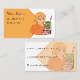 Matcha Bubble Tea-tid – Estetisk Orange Anime Gi Visitkort