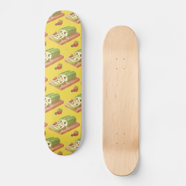 Matcha Cake Roll Illustration Mini Skateboard Bräda 18,5 Cm (Framsida)