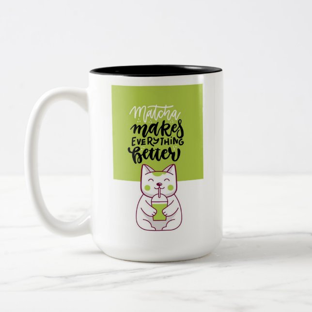 Matcha cat funny cup Två-Tonad mugg (Vänster)