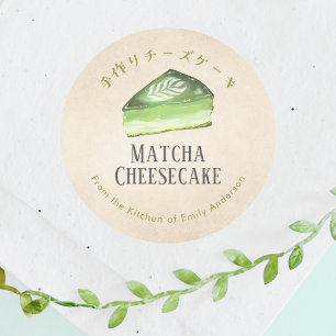 Matcha Cheesecake Bageri Kraftpapper Rustik Runt Klistermärke