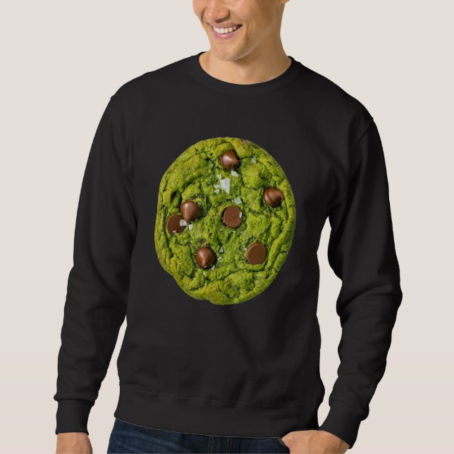 Matcha Cookie Chocolate Chip Cookie Costume Grönt Lång Ärmad Tröja (Framsida)