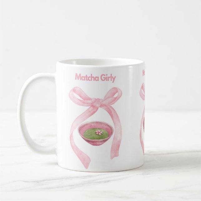 Matcha, Coquette Bow, Rosa Bow, Matcha Girly, Mat Kaffemugg (Vänster)