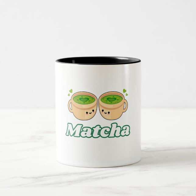 Matcha Cute Kawaii för matcha te på Två-Tonad Mugg (Center)