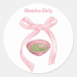 Matcha Girly Sticker, Matcha, Coquette Bow Runt Klistermärke