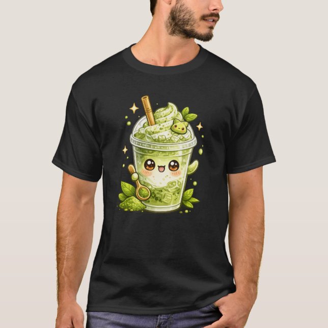 Matcha Green Tea Iced Latte Kawaii T-Shirt (Framsida)