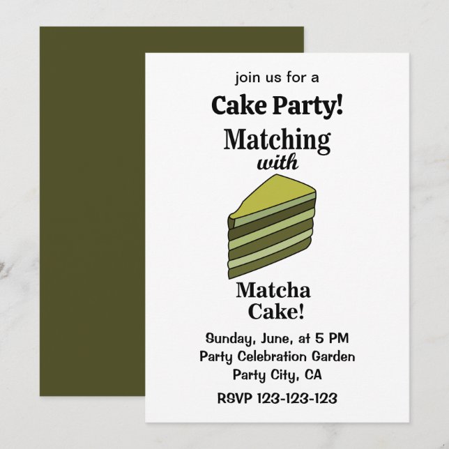 Matcha Grön Tårta Party Rolig Inbjudningar (Fram/baksida)