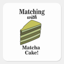 Matcha Grön Tårta Rolig Fyrkantigt Klistermärke