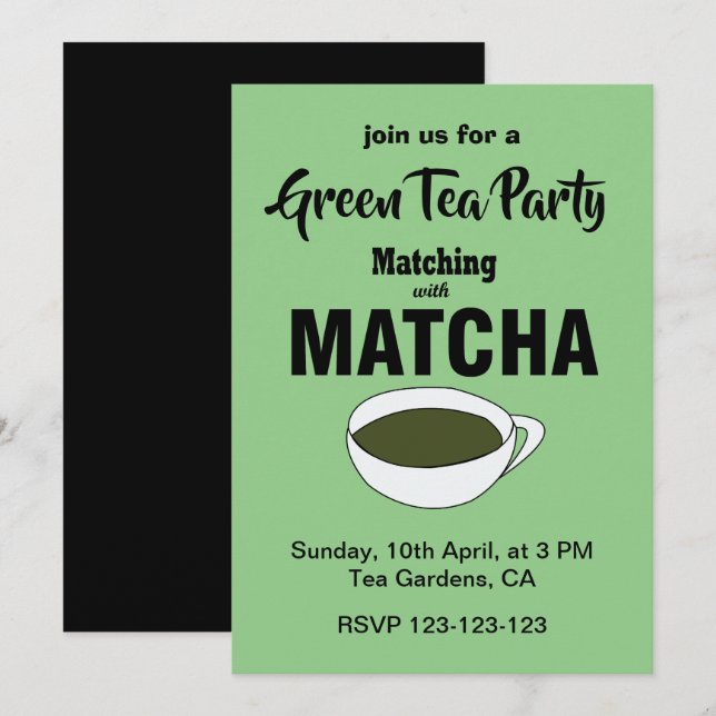 Matcha grönt te-fest inbjudningar (Fram/baksida)